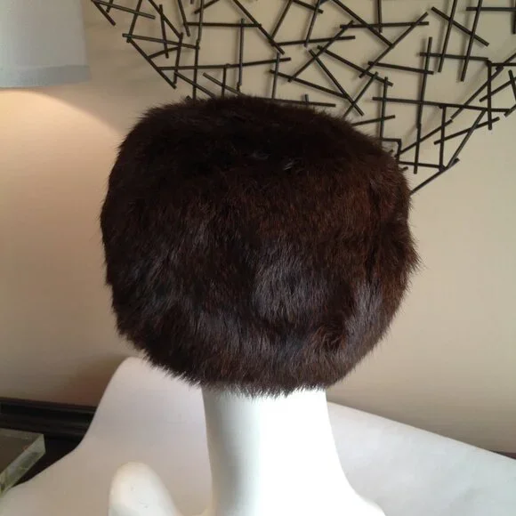 Vintage Bamberger's NJ Real Fur Brown Mink? Pillbox Hat Union Made - Picture 3 of 9